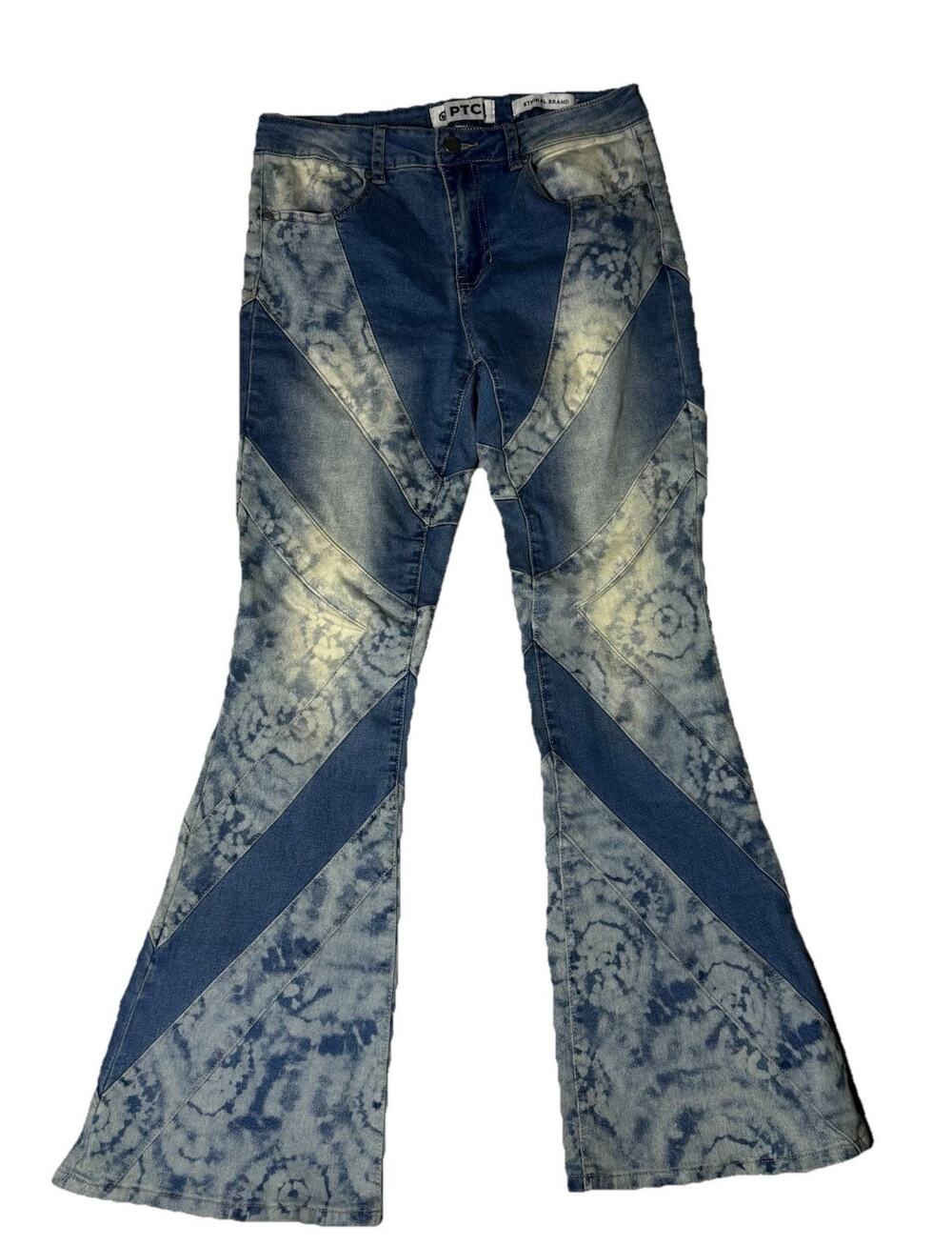 PTCL Patchwork Tie Dye Womens Denim Jeans 28 Bareback Boho 70's